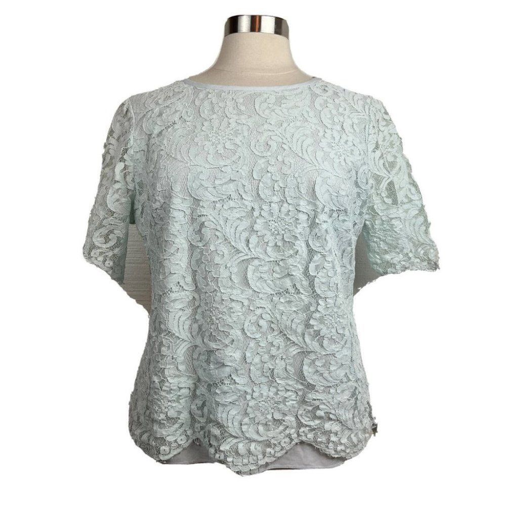 Ted Baker Blouse XL Womens Mint Green Lace Short Sleeve Top Lined